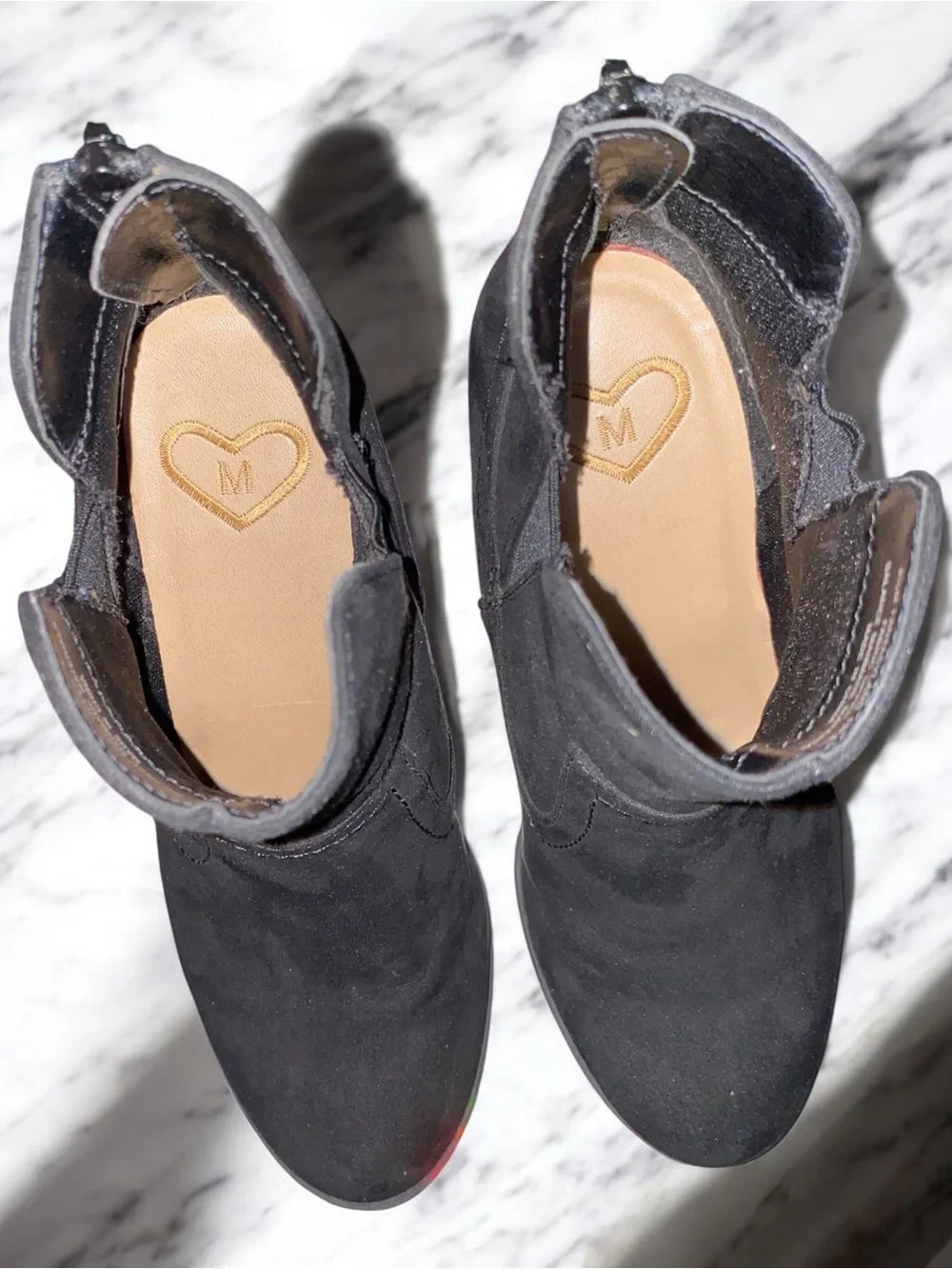 Madeline Womens Black Wedge Ankle Boots Split Shaft V-Notch Faux Suede Booties